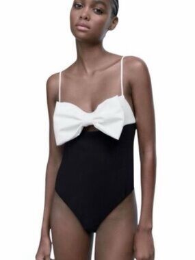Black Bodysuit with White Bow Accent